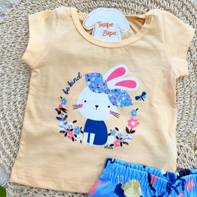 Conj. Blusa Coelhinha Be Kind e Short - Amarelo e Azul